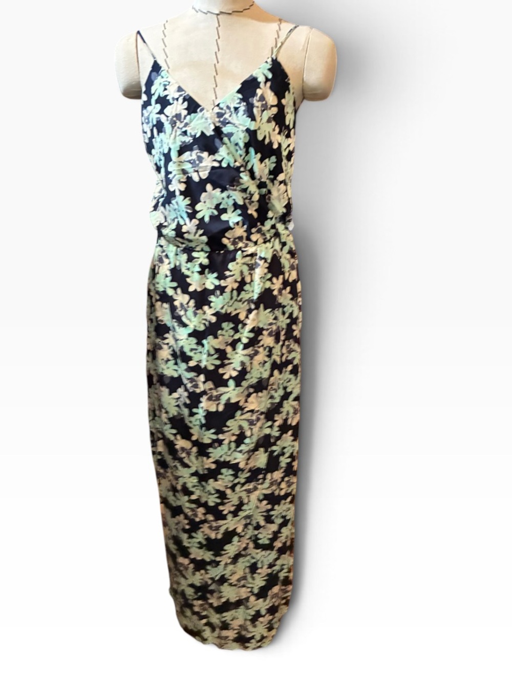 Banana Republic Uniqlo Navy Maxi Dress with Mint Floral Print Sz 2